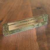 Eleganter, moderner Olive Green Marble Brushed Gol Namensplakette (Seite)