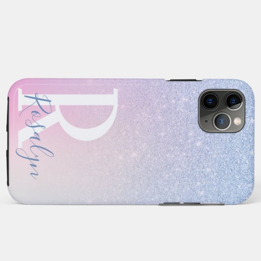 Eleganter, moderner, ombre blauer Glitzer Regenbog Case-Mate iPhone Hülle (Rückseite (Horizontal))