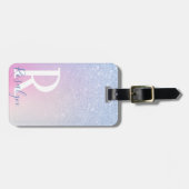 Eleganter, moderner, ombre blauer Glitzer Regenbog Gepäckanhänger (Vorderseite horizontal)