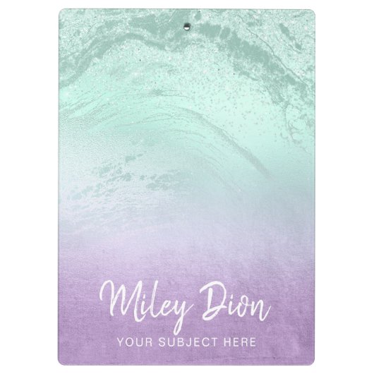 Eleganter moderner ombre lila & mint Glitzer Marmo Klemmbrett (Rückseite)