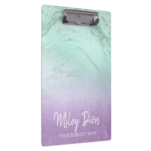 Eleganter moderner ombre lila & mint Glitzer Marmo Klemmbrett (Rechts)