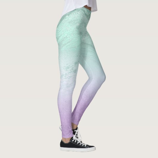 Eleganter moderner ombre lila & mint Glitzer Marmo Leggings (Rechts)