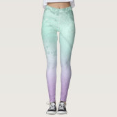 Eleganter moderner ombre lila & mint Glitzer Marmo Leggings (Vorderseite)