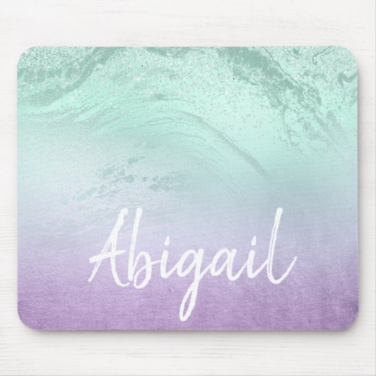 Eleganter moderner ombre lila & mint Glitzer Marmo Mousepad (Vorne)