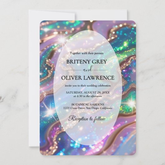 Eleganter, moderner opaler Stein und Glitzer, die Einladung (Vorderseite)