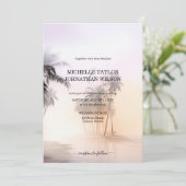 Eleganter moderner Palm Beach Hochzeit in Urlaubso Einladung (Stehend Vorderseite)
