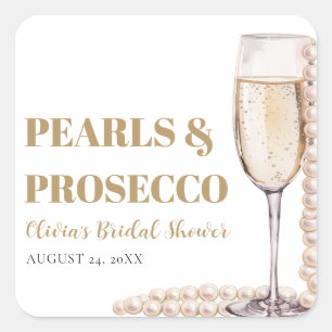 Eleganter moderner Perlen- und Prosecco-Brautjungf Quadratischer Aufkleber