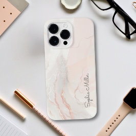 Eleganter, moderner Perlmarmor Rosa mit Namen Case-Mate iPhone 14 Pro Max Hülle