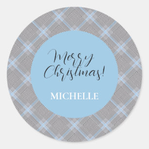 Eleganter moderner personalisierter blauer Tartan Runder Aufkleber