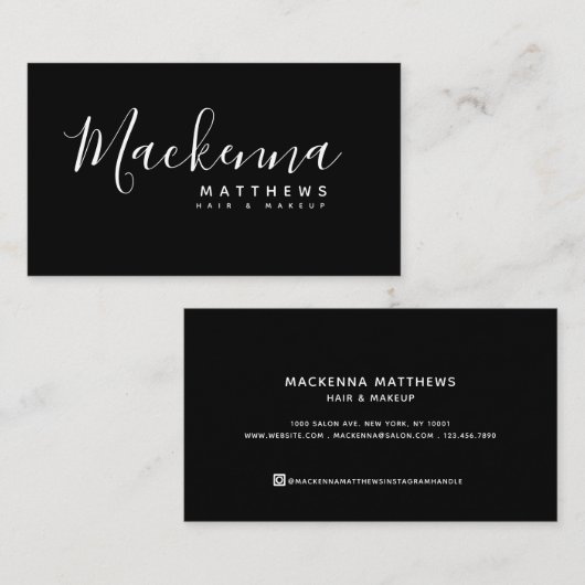 Eleganter, moderner Personalisierter Name Schwarze Visitenkarte (Vorne/Hinten)