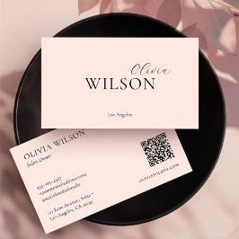 Eleganter moderner QR-Code Beruflich Blush Pink Visitenkarte