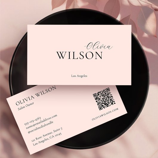 Eleganter moderner QR-Code Beruflich Blush Pink Visitenkarte