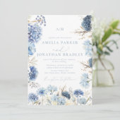 Eleganter moderner QR Code Dusty Blue Floral Weddi Einladung (Stehend Vorderseite)