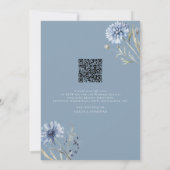 Eleganter moderner QR Code Dusty Blue Floral Weddi Einladung (Rückseite)