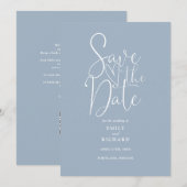 Eleganter moderner QR Code Dusty Blue Wedding Save The Date (Vorne/Hinten)