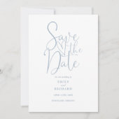 Eleganter moderner QR Code Dusty Blue Wedding Save The Date (Vorderseite)
