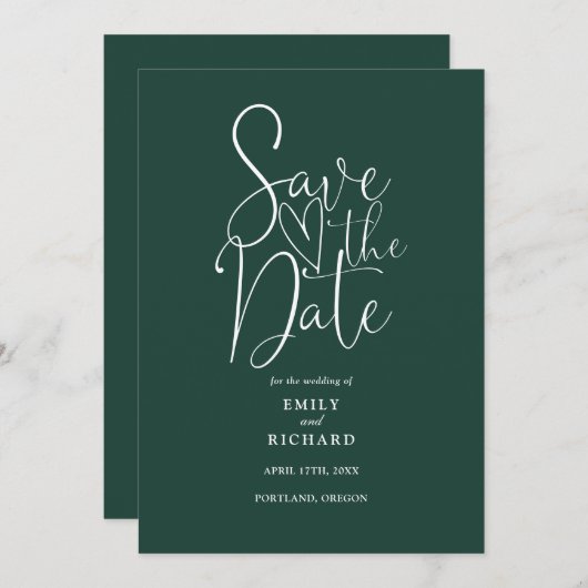 Eleganter moderner QR-Code Emerald Green Wedding Save The Date (Vorne/Hinten)