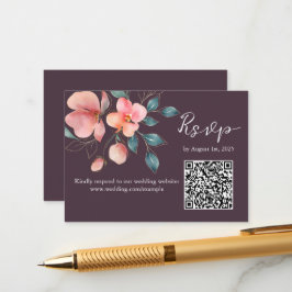 Eleganter moderner QR-Code für Rosa und Gold Flora Begleitkarte
