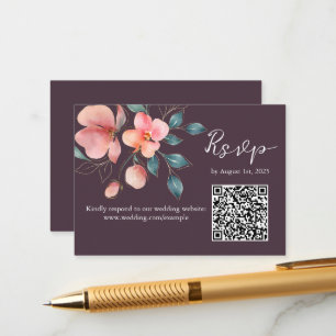 Eleganter moderner QR-Code für Rosa und Gold Flora Begleitkarte