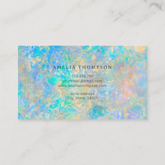 Eleganter moderner Qr Code Gold Opal Stone Visitenkarte (Rückseite)