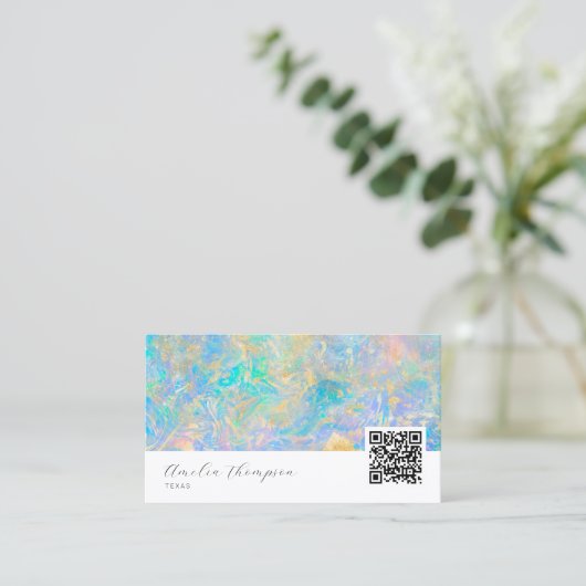 Eleganter moderner Qr Code Gold Opal Stone Visitenkarte (Stehend Vorderseite)