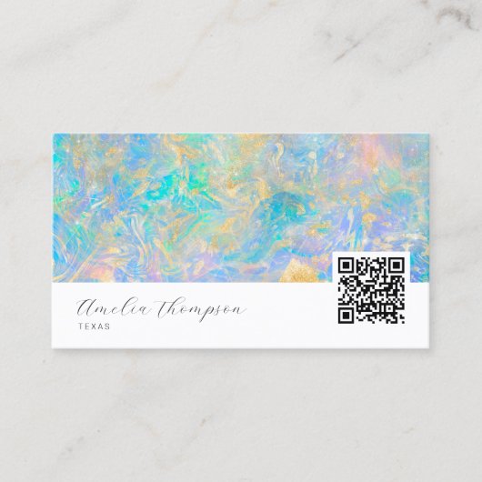 Eleganter moderner Qr Code Gold Opal Stone Visitenkarte (Vorderseite)