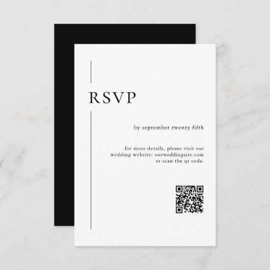 Eleganter moderner QR Code Schwarz & Weiß Hochzeit RSVP Karte (Vorne/Hinten)