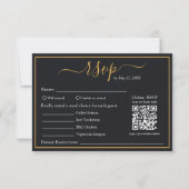 Eleganter moderner QR-Code-UAWG für Schwarz-Gold-B RSVP Karte (Vorderseite)