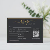 Eleganter moderner QR-Code-UAWG für Schwarz-Gold-B RSVP Karte (Stehend Vorderseite)