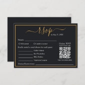 Eleganter moderner QR-Code-UAWG für Schwarz-Gold-B RSVP Karte (Vorne/Hinten)