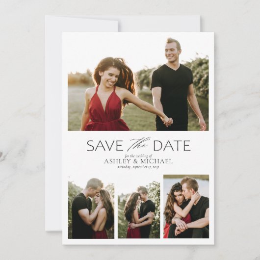 Eleganter moderner QR-Code Verlobung 4 Foto Save The Date (Vorderseite)