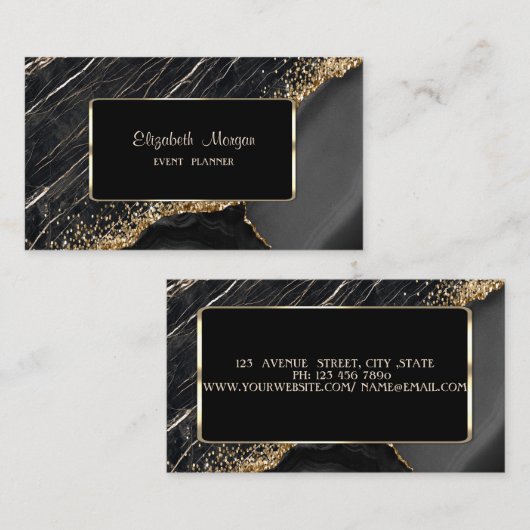 Eleganter moderner Rahmen, schwarze Marmorgoldsequ Visitenkarte (Vorne/Hinten)