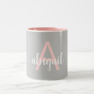 Eleganter moderner rosa grauer Monogramm-Name Zweifarbige Tasse