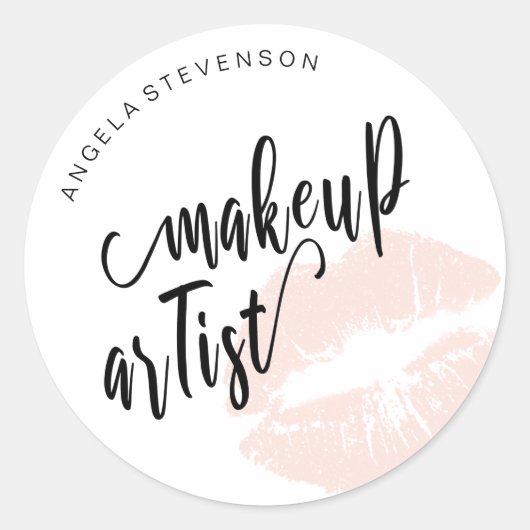 Eleganter moderner Rosa-Lippen-Make-up-Künstler Runder Aufkleber (Vorderseite)