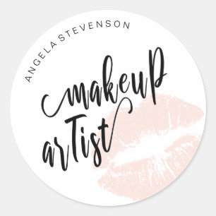 Eleganter moderner Rosa-Lippen-Make-up-Künstler Runder Aufkleber