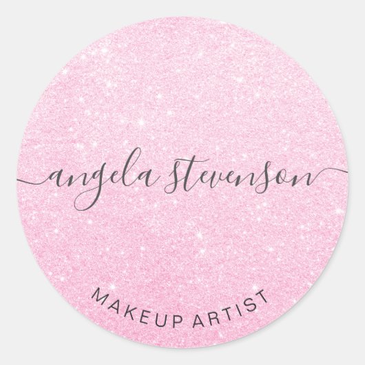 Eleganter moderner Rosa Rosa-Gold-Glitzer-Make-up Runder Aufkleber (Vorderseite)