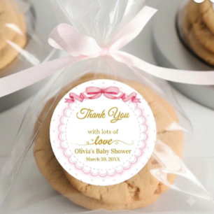 Eleganter moderner rosa Schleifen Coquette Dankesc Runder Aufkleber
