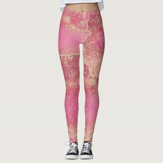Eleganter moderner rosafarbener Glitzer Glitzern v Leggings (Vorderseite)