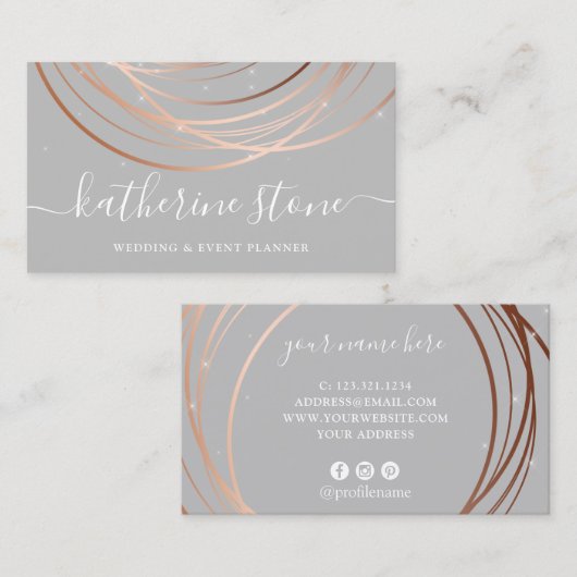 Eleganter moderner Rose Gold & Graue Veranstaltung Visitenkarte (Vorne/Hinten)