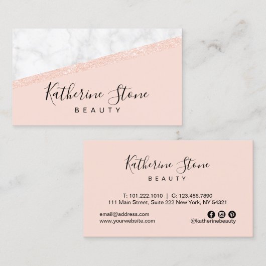 Eleganter, moderner Rose, vergoldeter Glitzer, wei Visitenkarte (Vorne/Hinten)