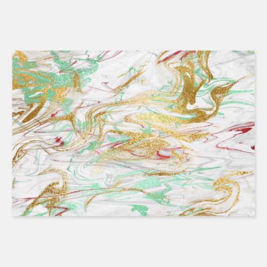 Eleganter moderner, roter, goldgrüner Marmor Geschenkpapier Set (Vorderseite)