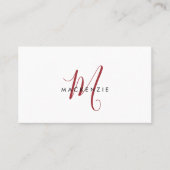 Eleganter moderner roter Schriftmonogramm-QR-Code Visitenkarte (Vorderseite)