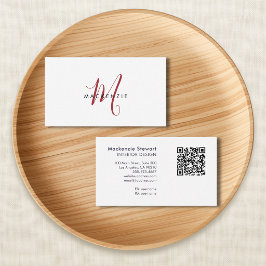 Eleganter moderner roter Schriftmonogramm-QR-Code Visitenkarte