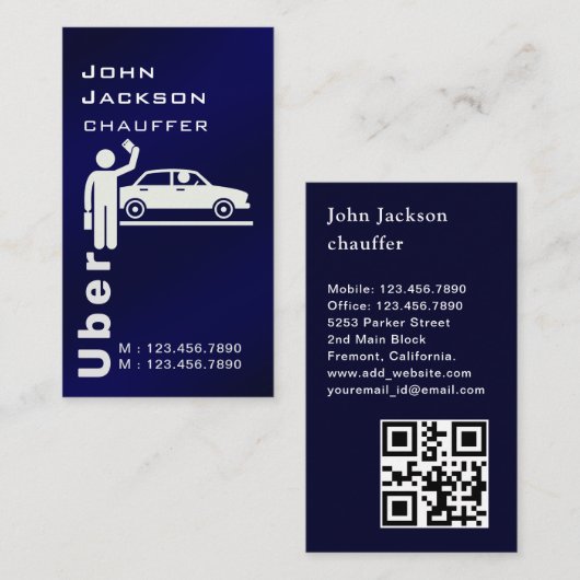 Eleganter moderner Royal Blue QR Code Chauffeur Visitenkarte (Vorne/Hinten)