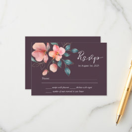 Eleganter moderner RSVP für Hochzeiten in Rosa und Begleitkarte