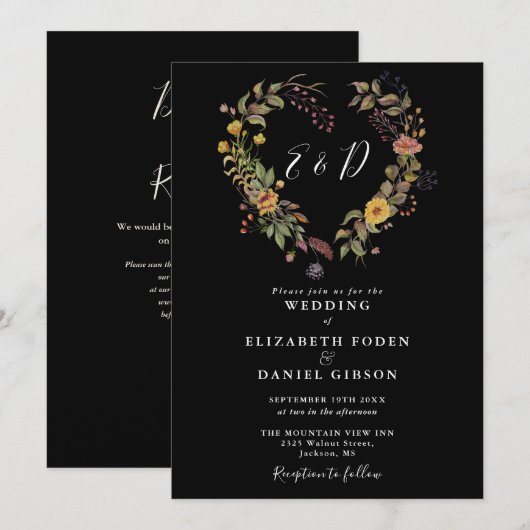 Eleganter moderner Rustikaler QR-Code Hochzeit Einladung (Vorne/Hinten)