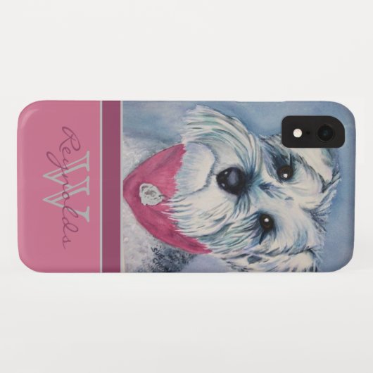 Eleganter moderner Schnauzer mit Fuchsia Monogram  Case-Mate iPhone Hülle (Rückseite (Horizontal))