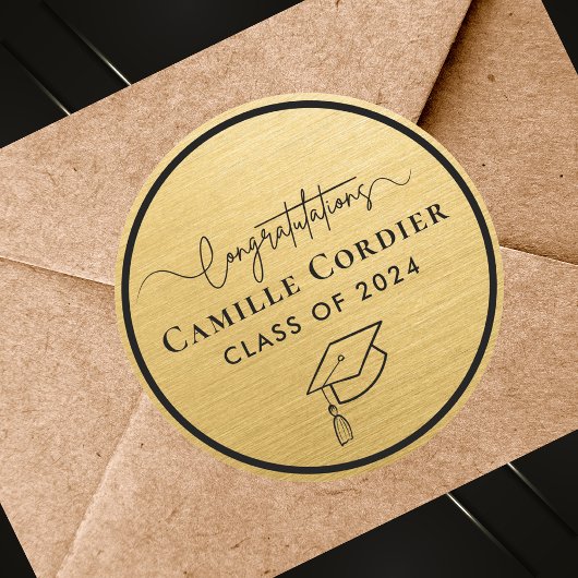 Eleganter moderner Schwarz-Gold-Abschluss Runder Aufkleber