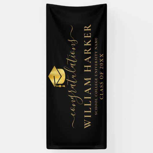 Eleganter moderner Schwarz-Gold-Script-Abschluss Banner (Vertikal)