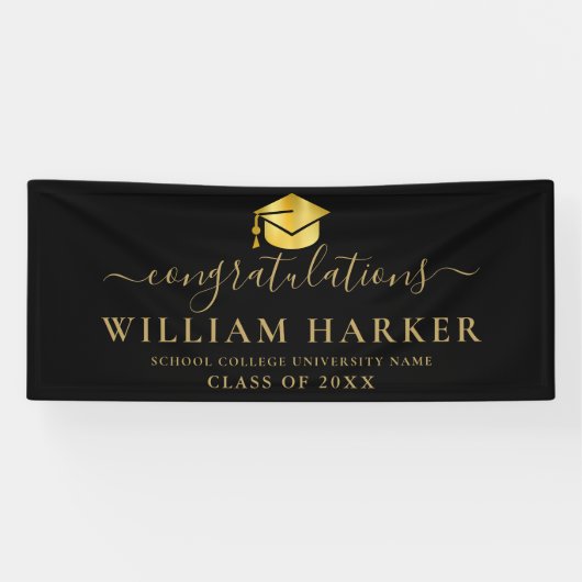 Eleganter moderner Schwarz-Gold-Script-Abschluss Banner (Horizontal)